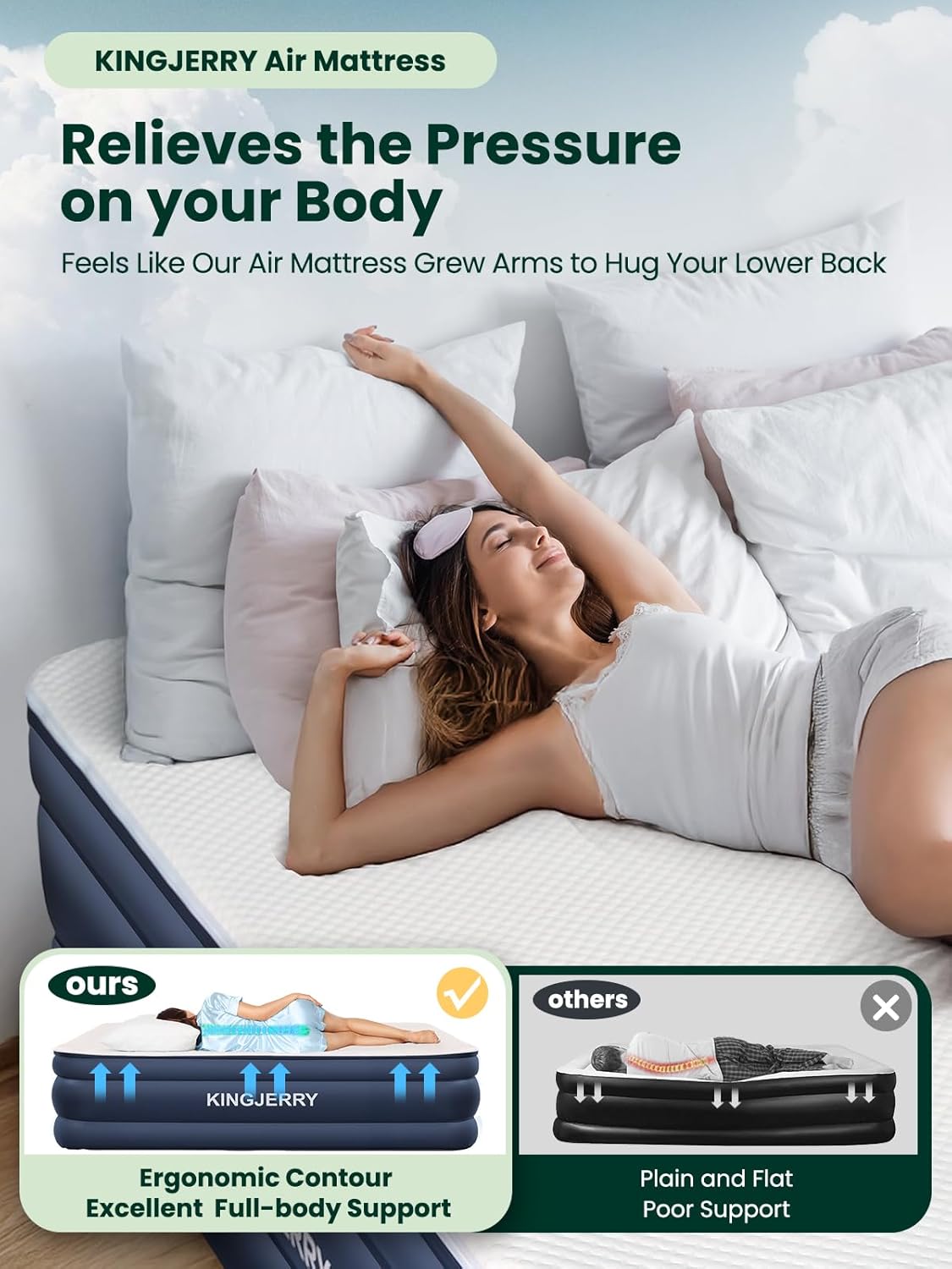 Soft and Cozy Luxury Air Mattress with Built-In Pump 900 lbs Support Easy to Inflate for Home Guests