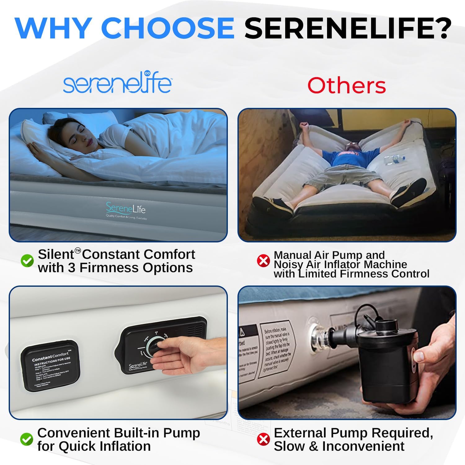 SereneLife Luxury Full Size Air MattressComfort Support for Home Camping and Travel