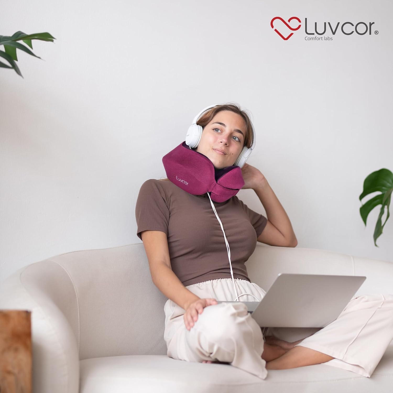 Luvcor Premium Memory Foam Neck Pillow Bundle with Eye Mask and Earplugs - Royal Pink