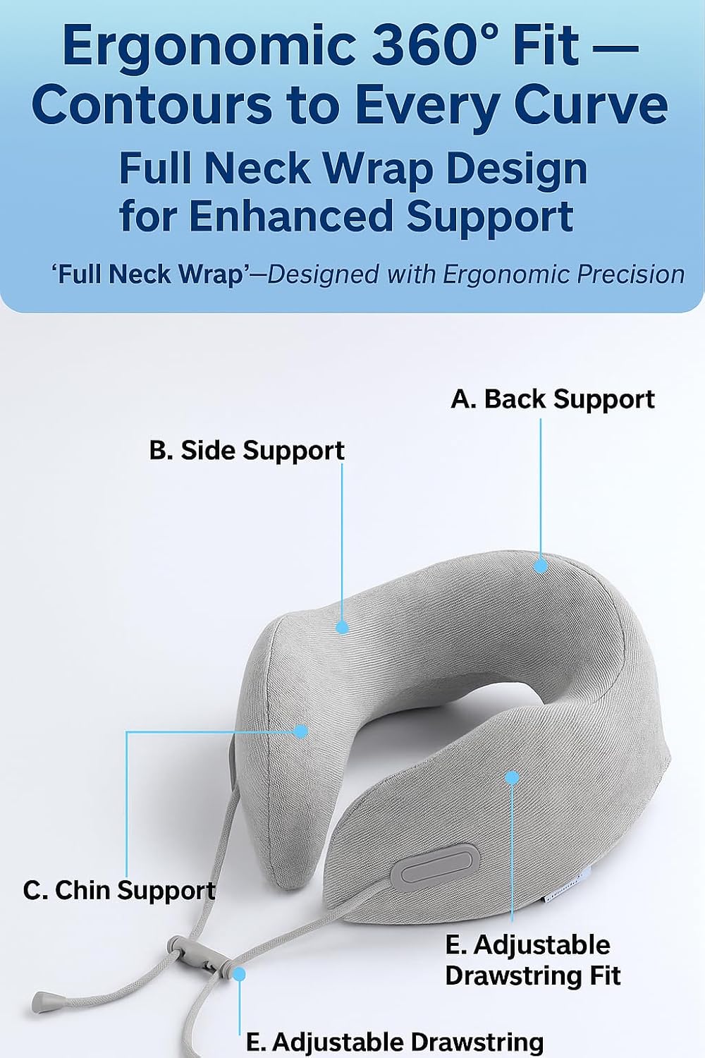 Ergonomic Airplane Neck Pillow with Washable Cover Compact TravelErgonomic Design 360 Support for Comfort
