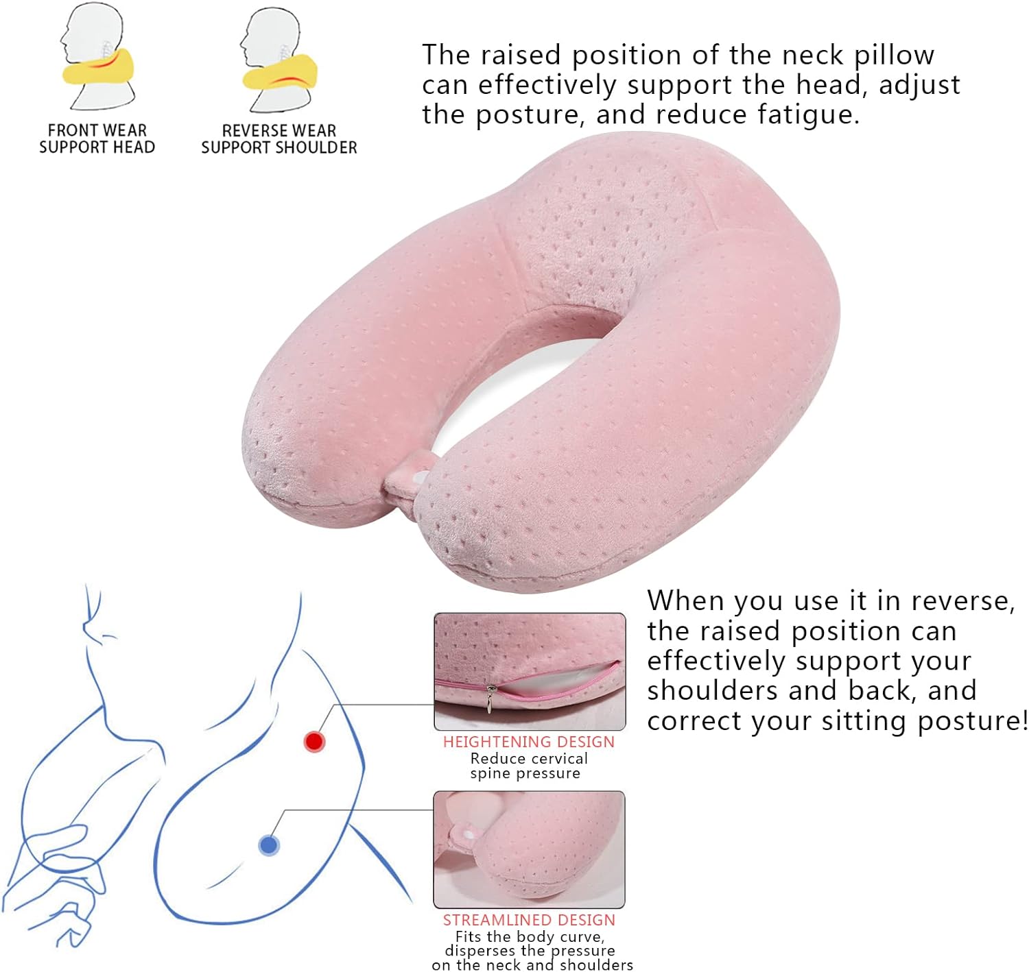 Gosider U-shape Memory Foam Travel Pillow Pink - Comfortable Airplane Pillow for Head and Neck Support
