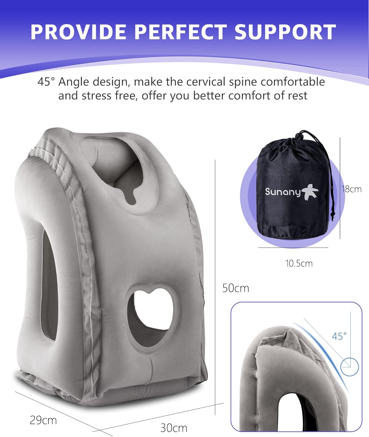 Sunany Travel Pillow - Plane Pillow with Storage Bag Ergonomic Air Pillow for Easy Naps