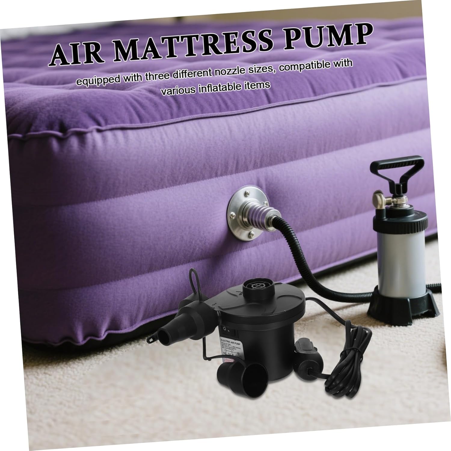 STOBAZA 1 Set Nozzle Quiet Operation Power Pump for Camping Pool Inflatable Beds Efficient Reliable