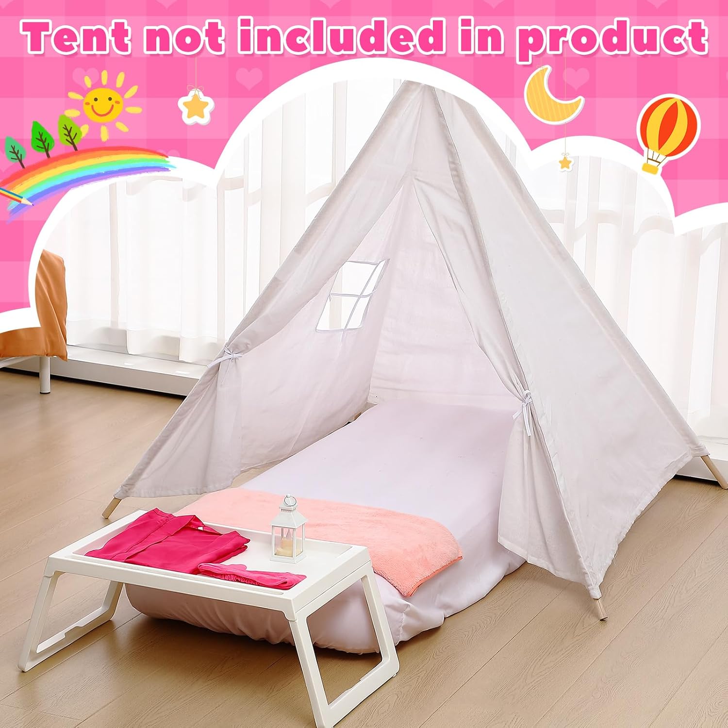 Windyun Kids Air Mattress - Pink for Kids 63x27x8 inches 2 Set for Camping