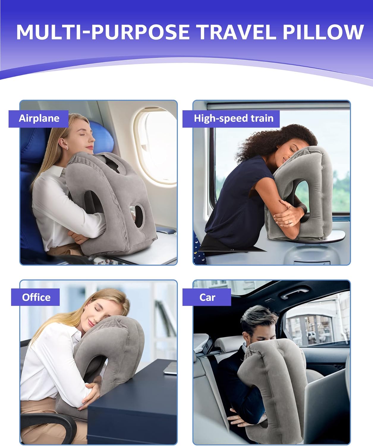 Sunany Travel Pillow - Plane Pillow with Storage Bag Ergonomic Air Pillow for Easy Naps