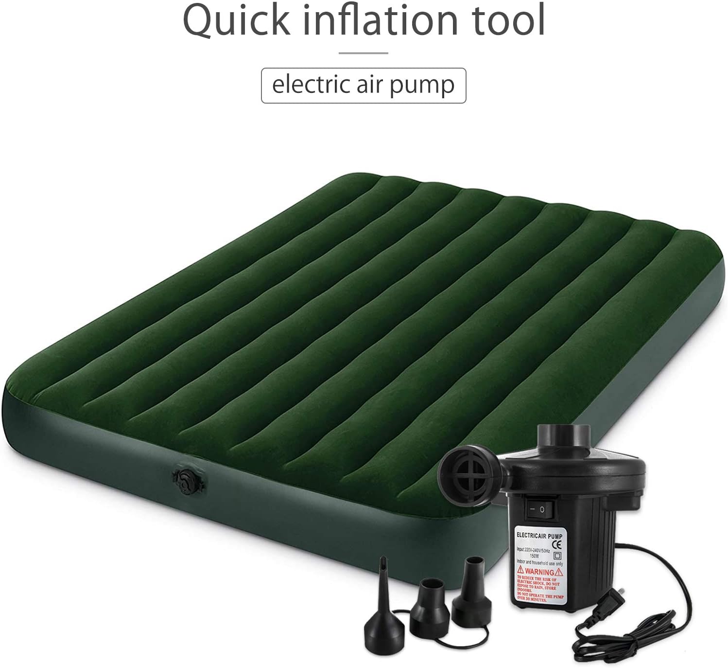 Electric Air Pump for inflatable boat pool and air mattress - 110V 3 nozzles quick inflate and durable