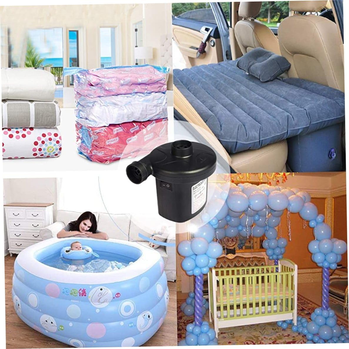 Electric Air Pump 2 in 1 with 3 Nozzles 230V12V for Inflatable Mattress Boat Sofa