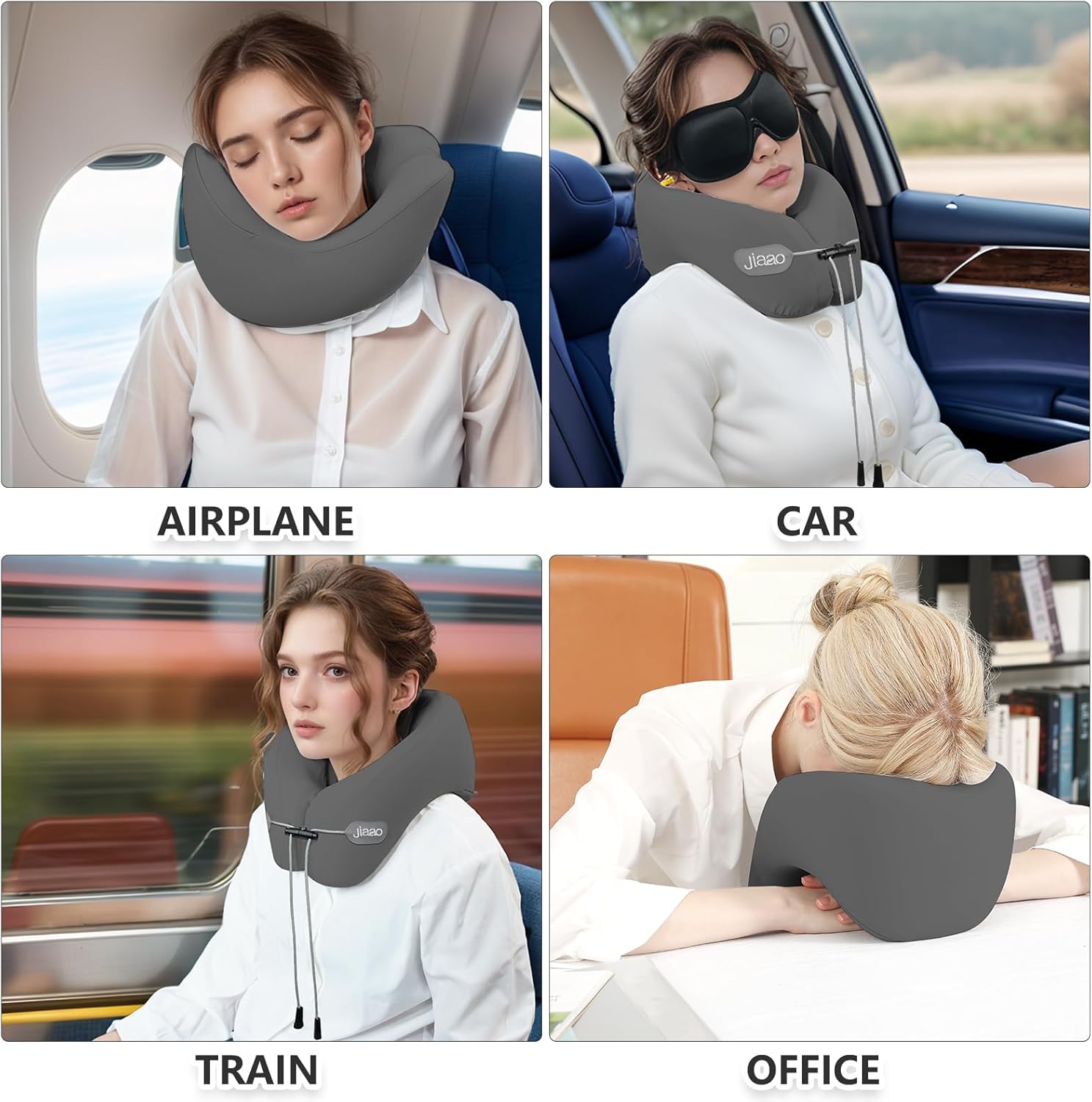 JIAAO Travel Essential Memory Foam Neck Pillow 360 Support Airplane Car Train and Bus Trips