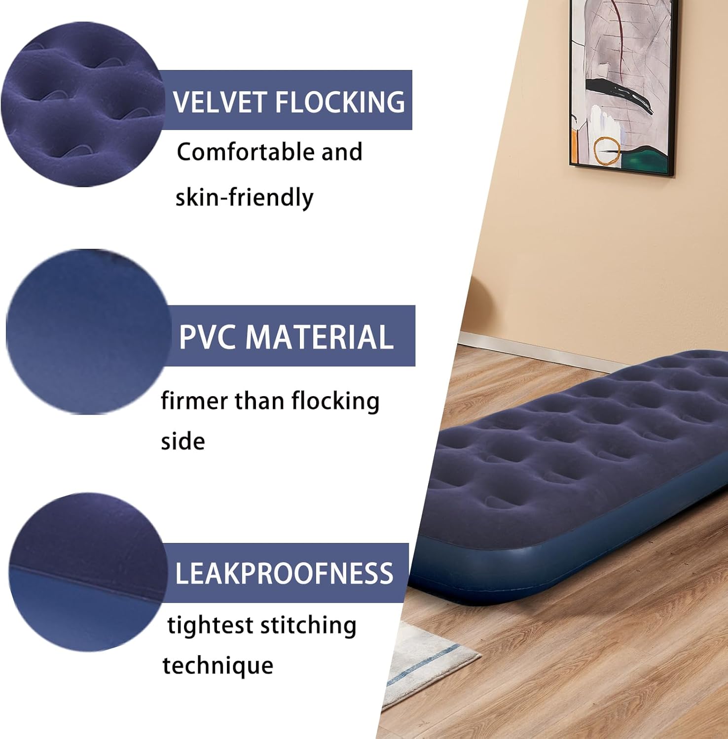 Durable Single-Sized Air Mattress with Pump for Camping and Home Use