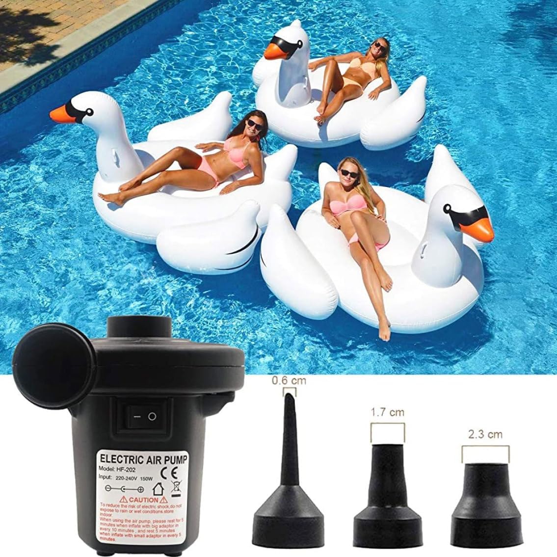 Electric Air Pump 2-in-1 with 3 Nozzles 230V 12V Multi-Freiburgger for Inflatable Mattresses Boats