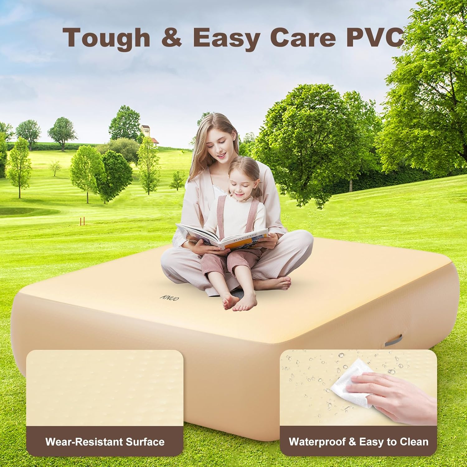 KNUO Queen Air Mattress 1000lbs Support 16in Thick 30-Day Use Luxury flat comfort inflation bed camping and home guests