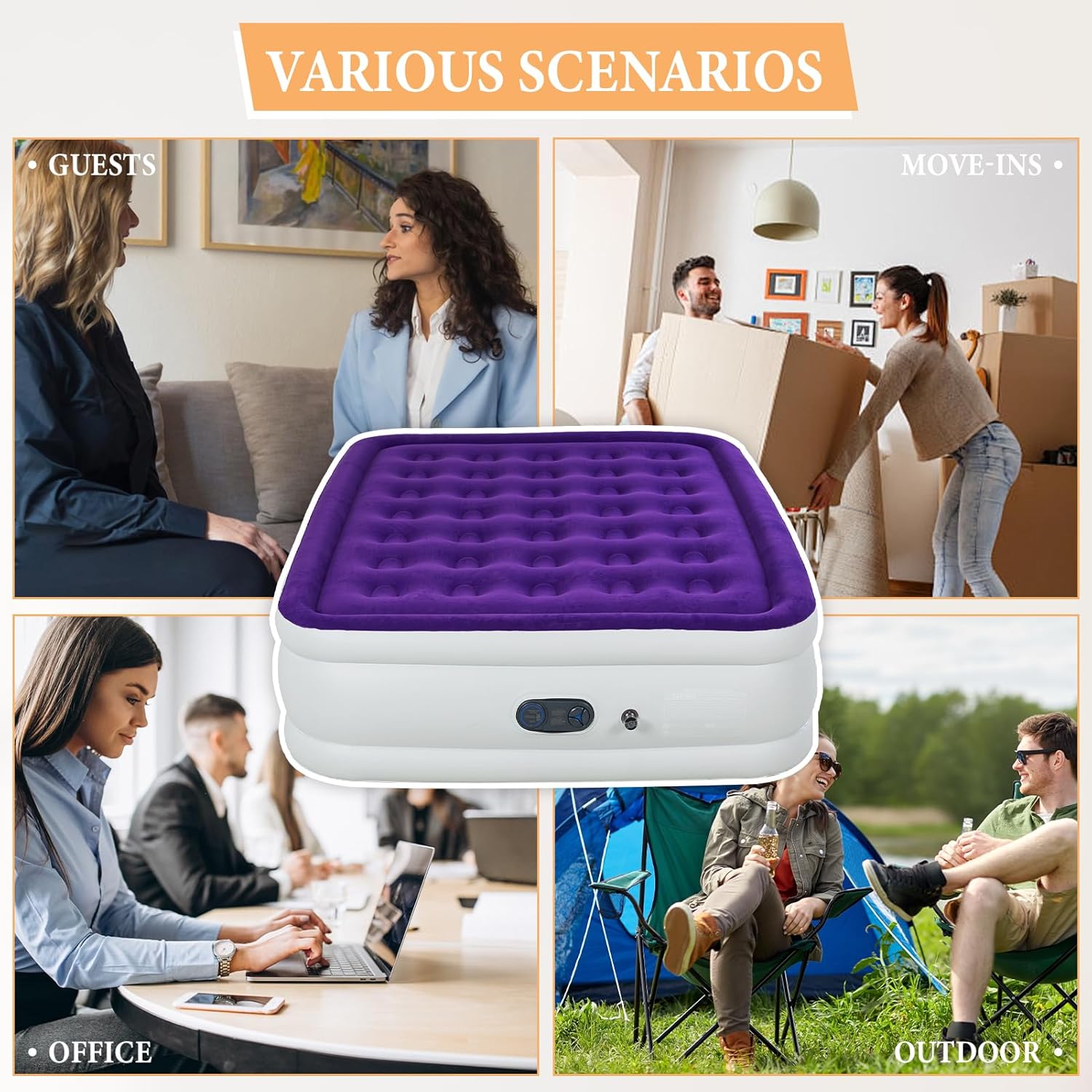 Queen Air Mattress with Built in Pump 18 Inch Velvet Top 3 Min Quick Inflation Waterproof 600 LB Capacity