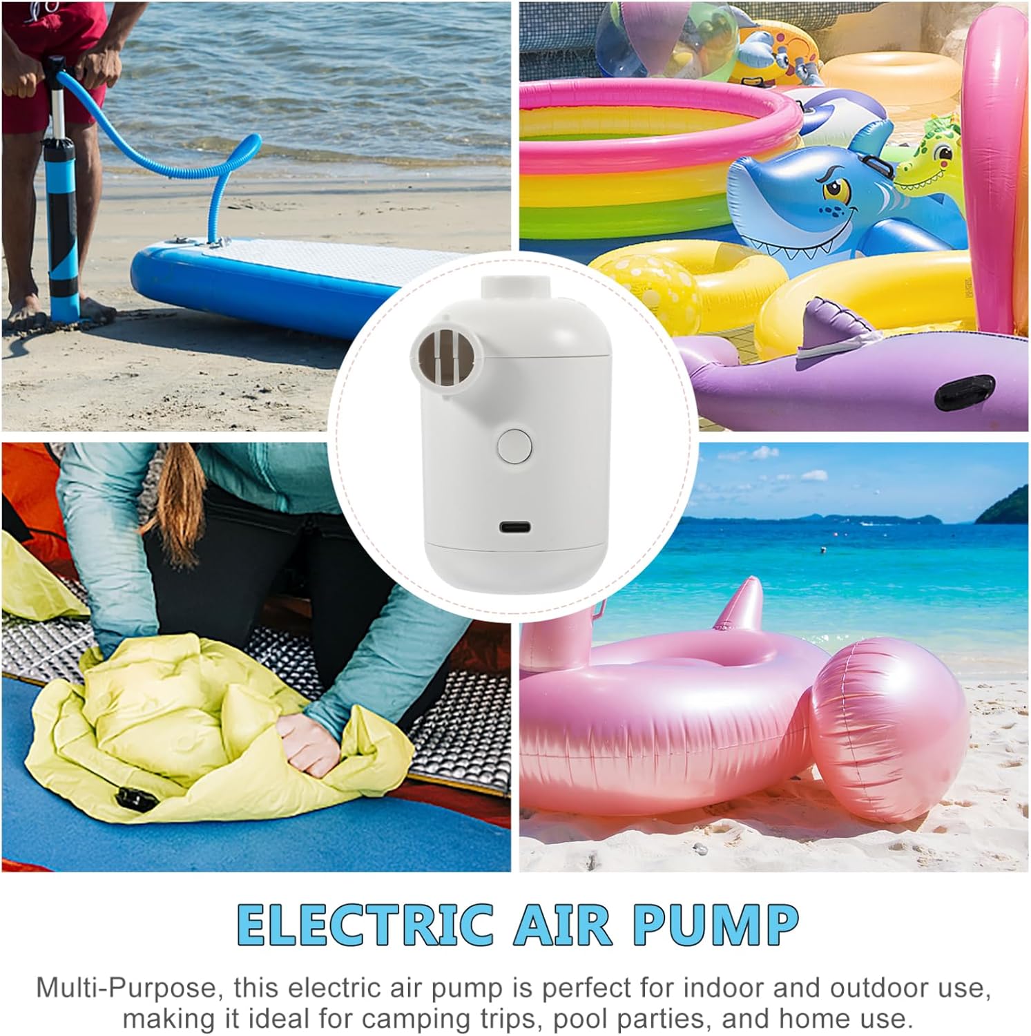 Quickly Inflates Air Mattresses Pools in Minutes USB Rechargeable Inflater Pump for Camping Picnic or Home Use