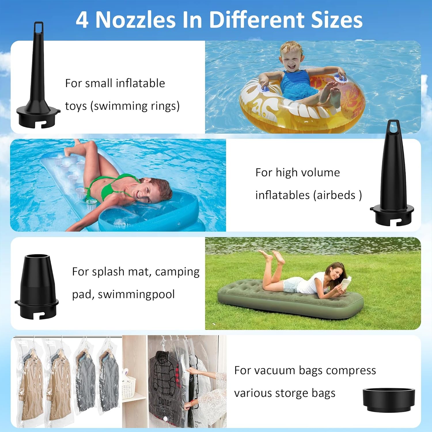 EAFC Electric Air Pump System 5200mAh Rechargeable 4000Pa Inflator for Air Mattresses Camping More