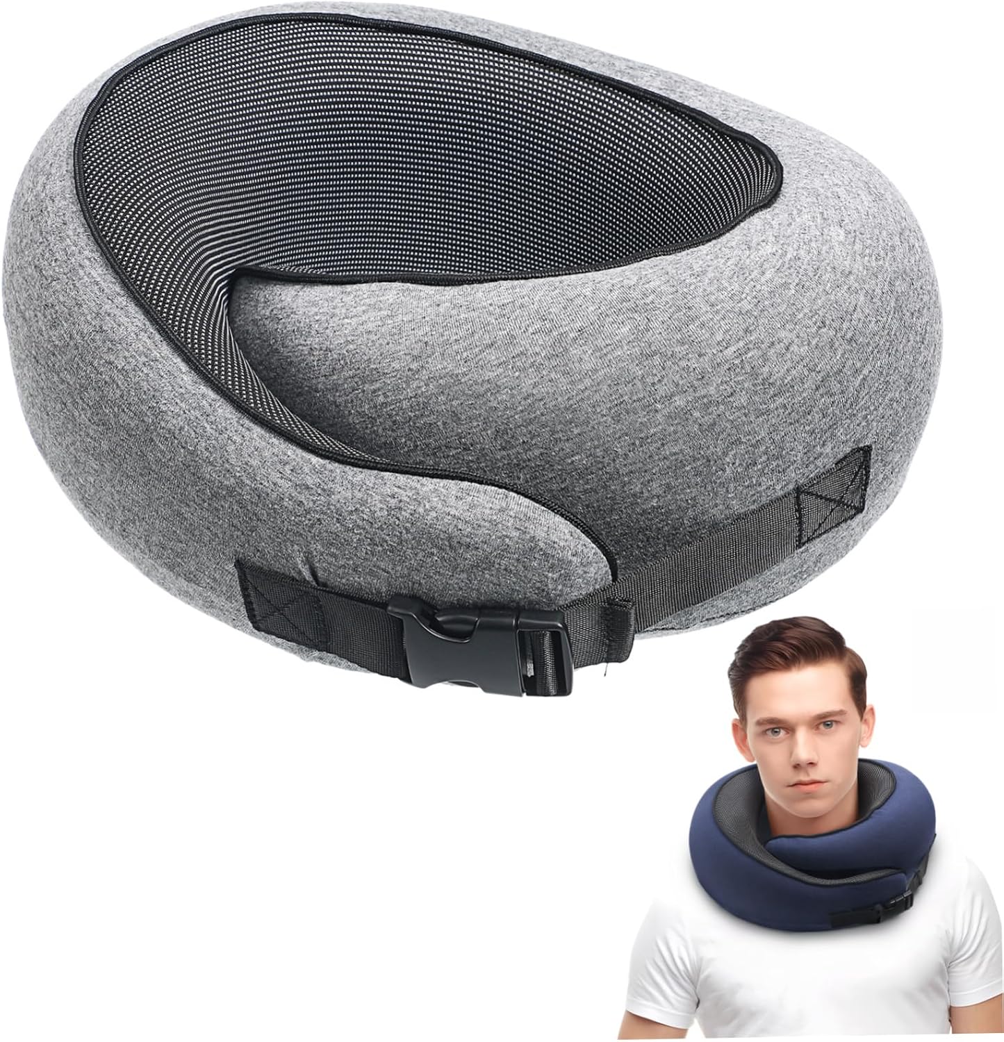 Unomor Travel Neck Support Pillow Memory Shaped for Airplane Train Car Comfort