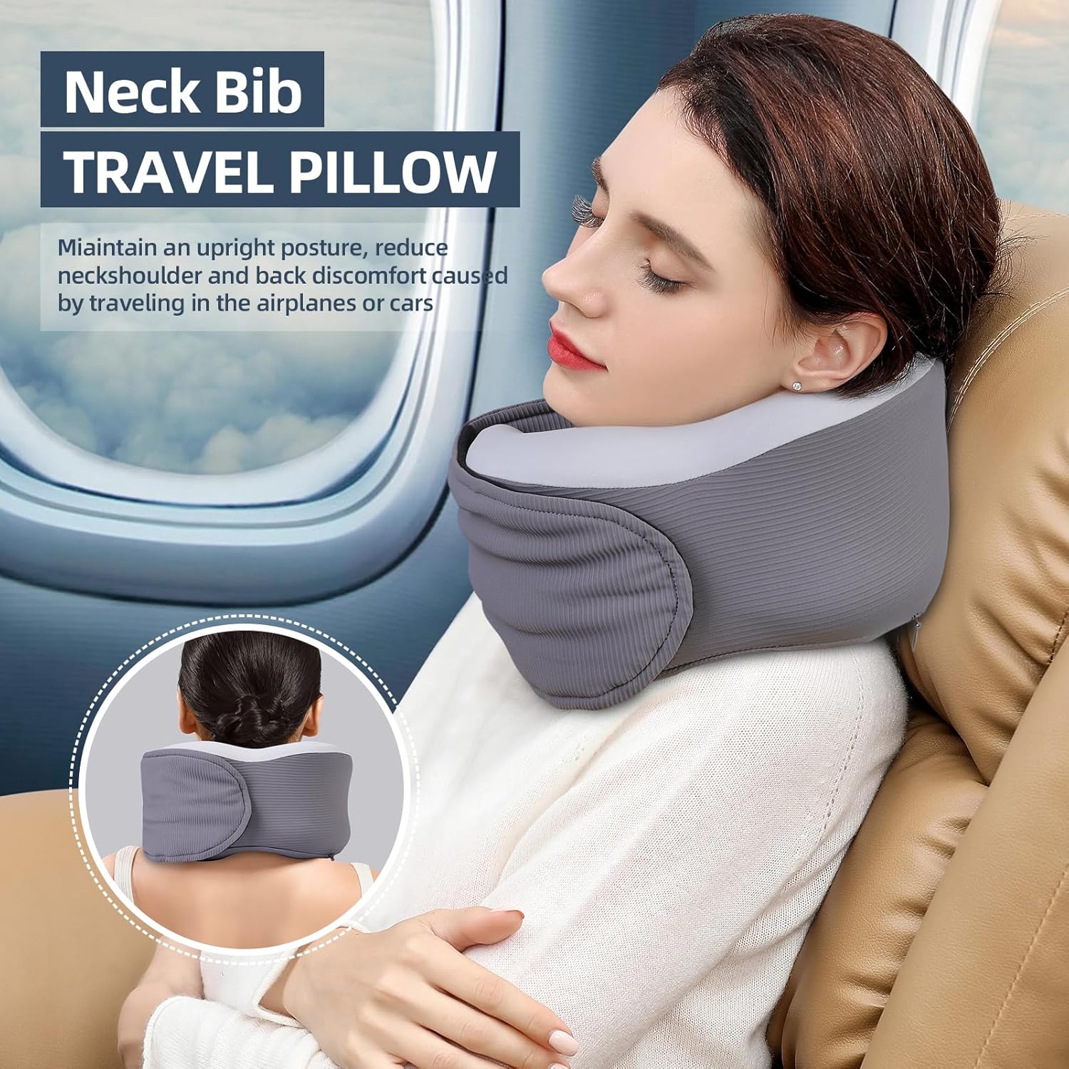 Parniho Comfort Neck Pillow - Ergonomic Travel Pillow with Eye Mask for Airplane and Car Use