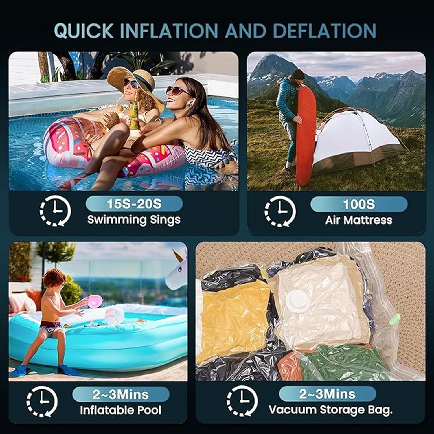 Epsilon Portable Air Pump 5 Nozzles Ultra-Fast Electric 1200mAh Air Pump with Light