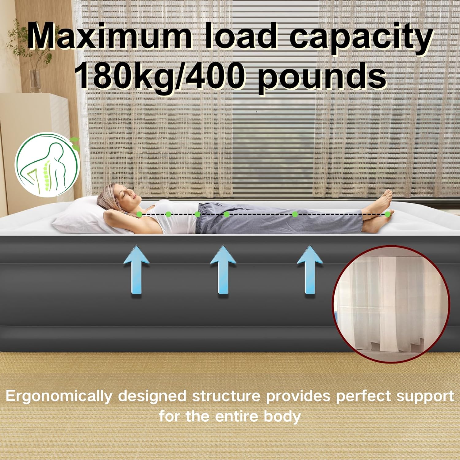 Thick Velvet Texture 18 Air Mattress with Built-In Pump for Camping Home