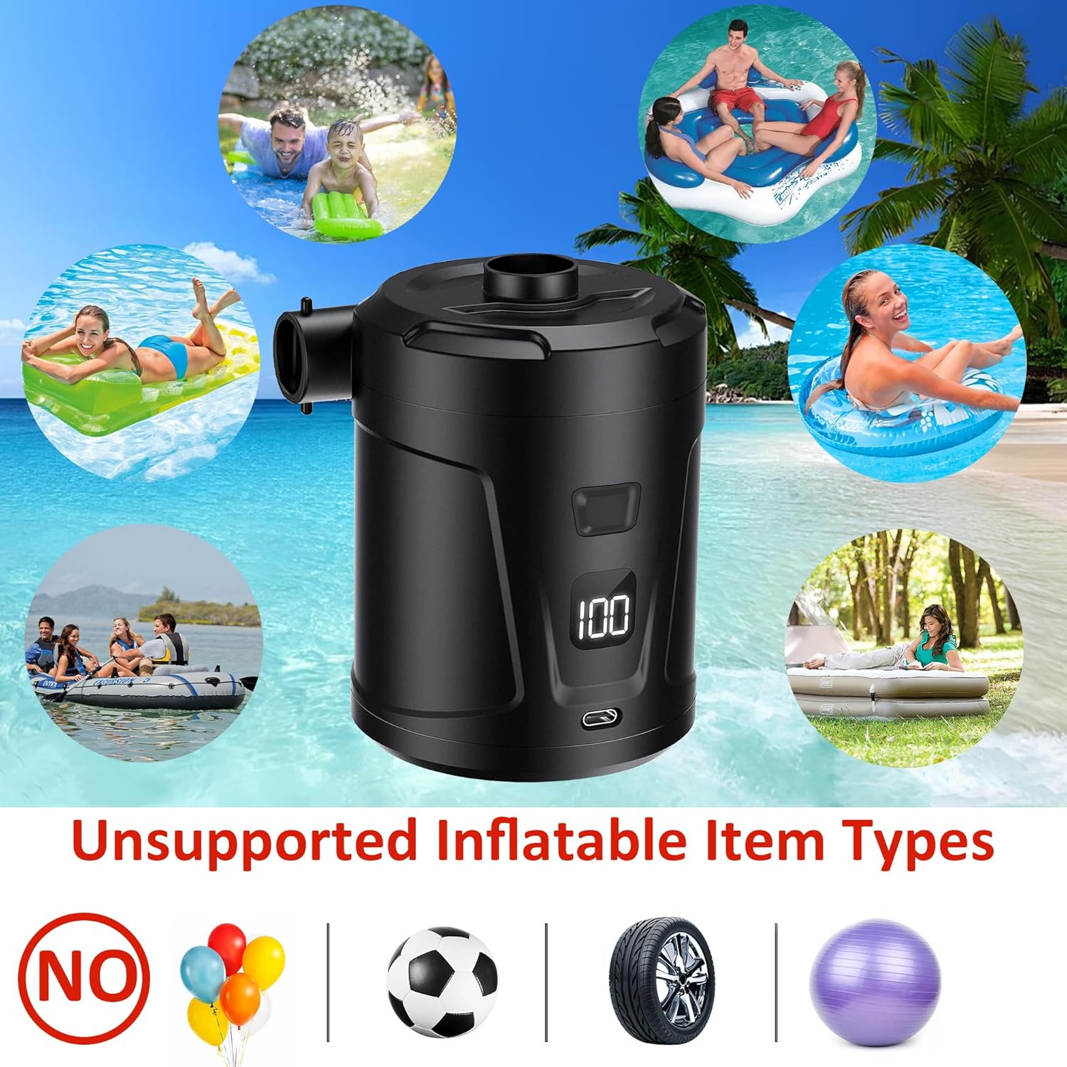 EAFC Electric Air Pump System 5200mAh Rechargeable 4000Pa Inflator for Air Mattresses Camping More