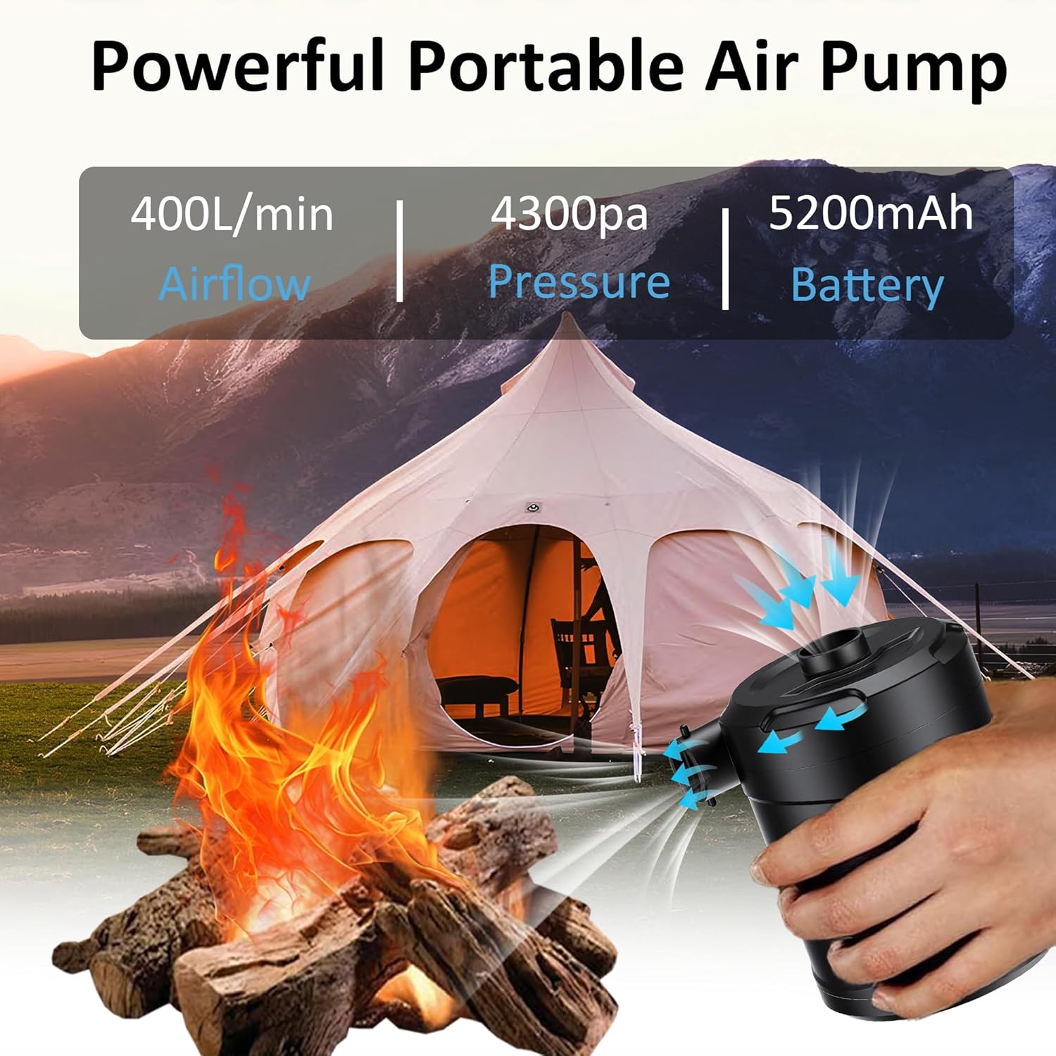 EAFC Electric Air Pump System 5200mAh Rechargeable 4000Pa Inflator for Air Mattresses Camping More