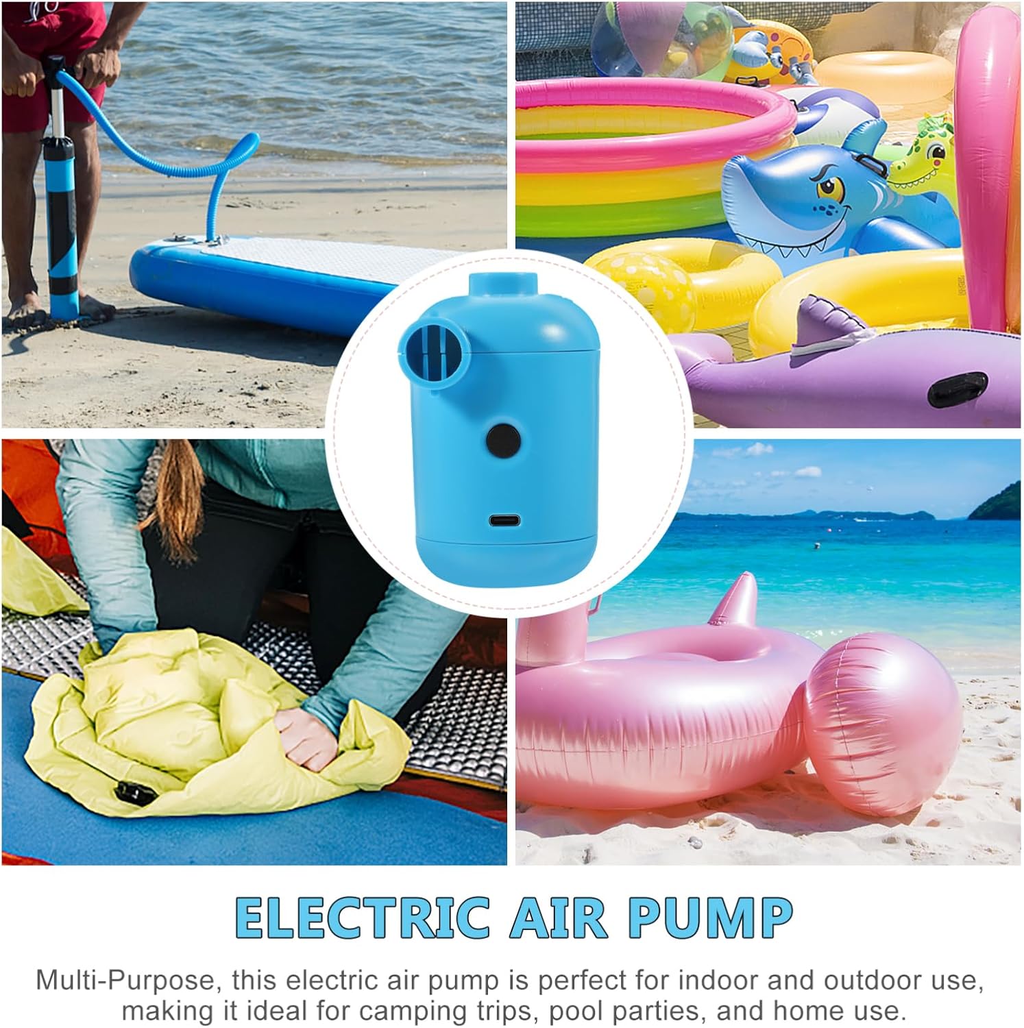 Electric Air Pump Rechargeable Portable Setup for Inflatable Mattresses Pools More