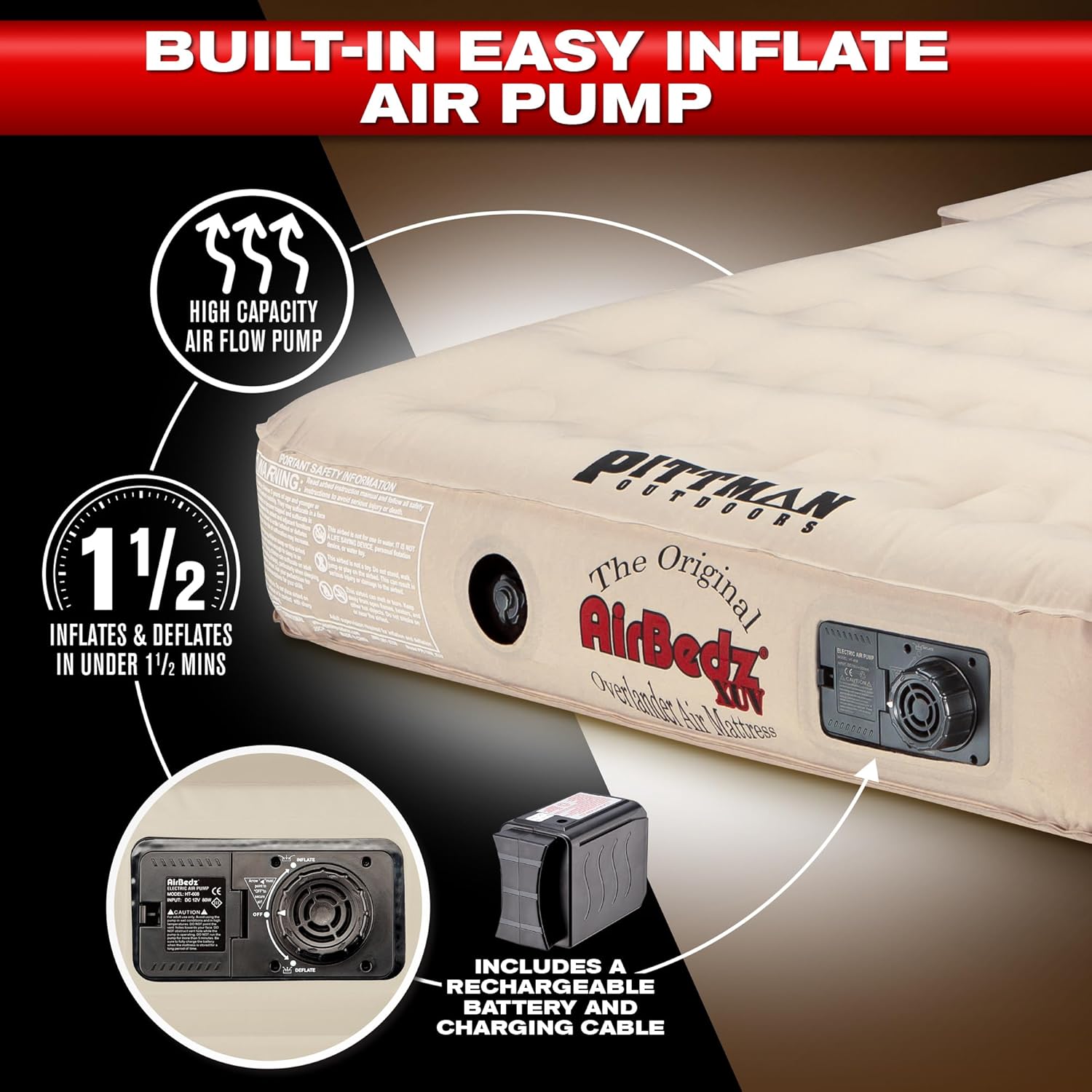 Pittman Outdoors PPI-TAN_XUV Original AirBedz Lightweight Durable Air Mattress for SUV Crossover