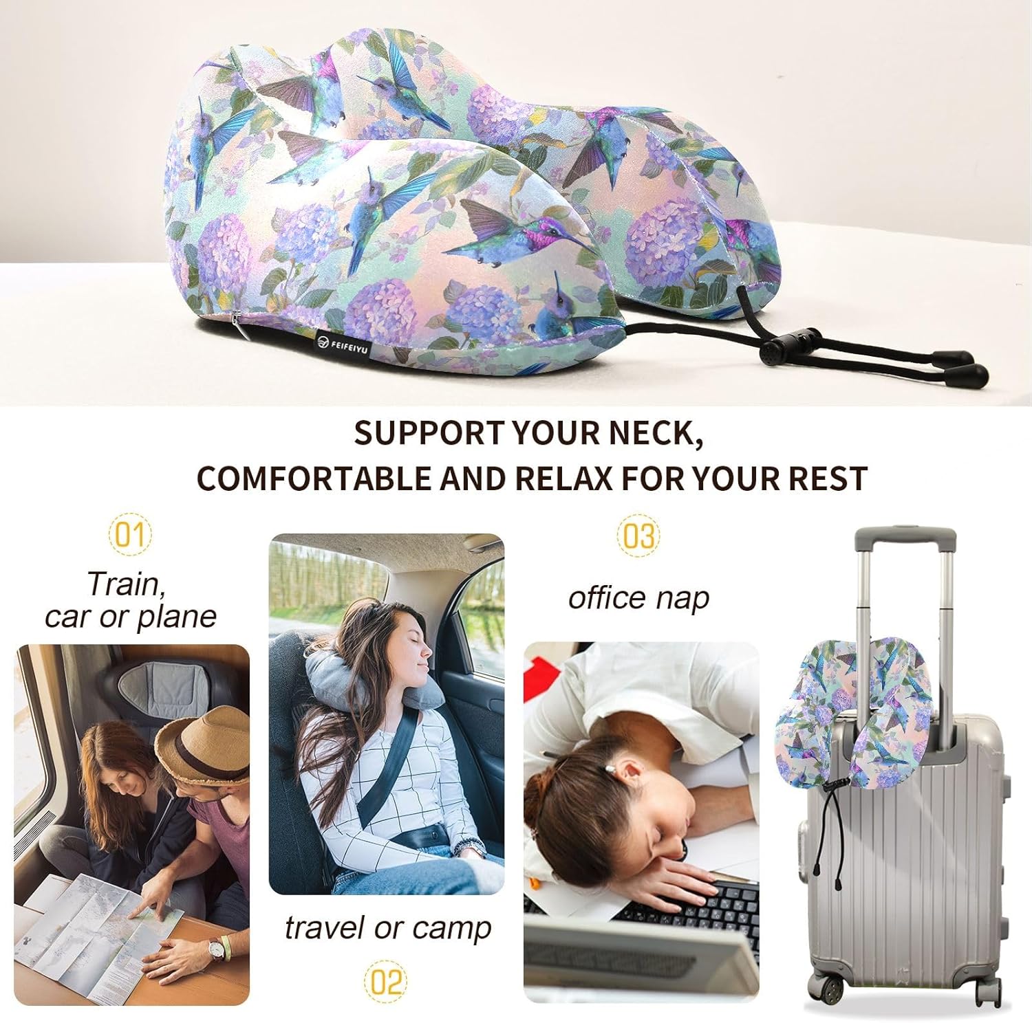 ALAZA Memory Foam Travel Neck Pillow - Washable Portable Memory Support for Airplanes Camping More